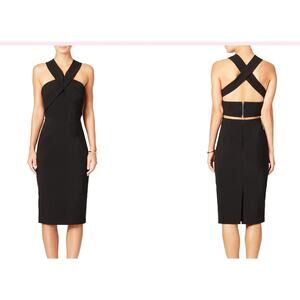 Revolve Nicholas ex techno curve black crepe halter back cut out midi dress  6